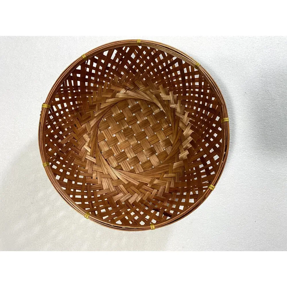 Vintage Handwoven Bamboo Basket Bowl Boho Decor 10